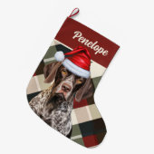 Cute Shorthair Pointer Dog Deep Red Plaid Custom Grote Kerstsok (Voorkant (Hangend))