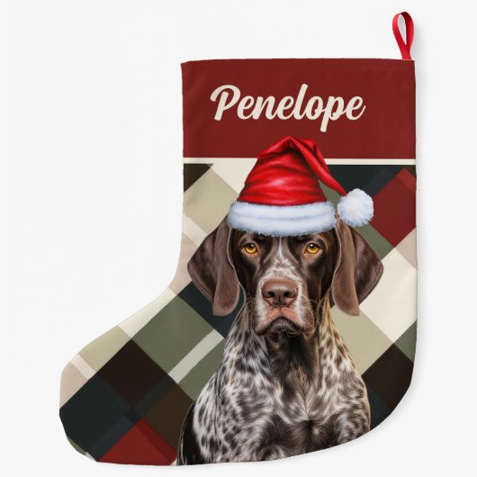 Cute Shorthair Pointer Dog Deep Red Plaid Custom Grote Kerstsok (Achterkant)