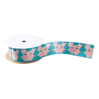 Cute Shorty Cartoon Pig. 1"5 Ribbon Satijnen Lint