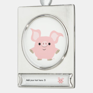 Cute Shorty Cartoon Pig Banner Ornament Verzilverd Banner Ornament