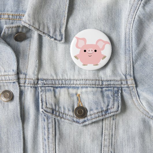 Cute Shorty Cartoon Pig Button Badge (In situ)
