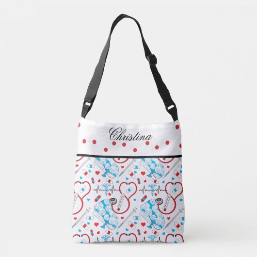 Cute Shots Nurse | Arts EKG Pattern Name Crossbody Tas (Achterkant)