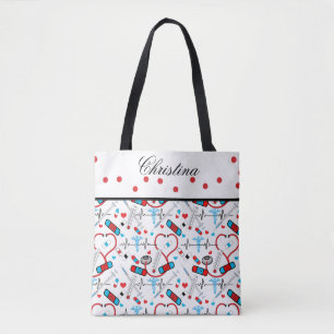 Cute Shots Nurse   Arts EKG Pattern Name Tote Bag