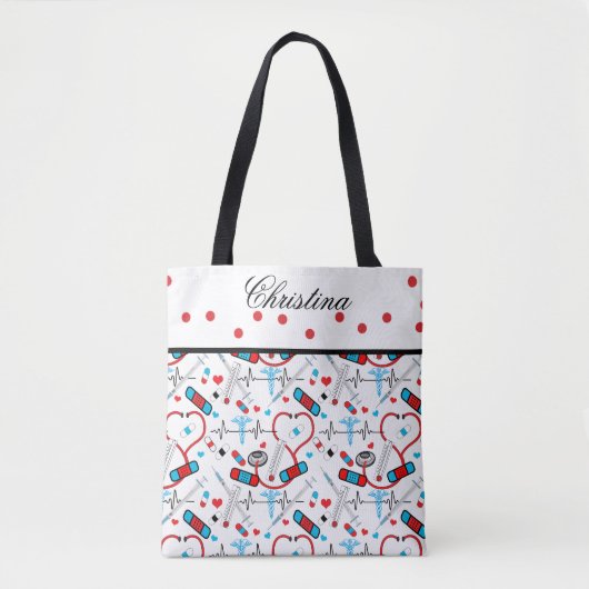 Cute Shots Nurse | Arts EKG Pattern Name Tote Bag (Voorkant)