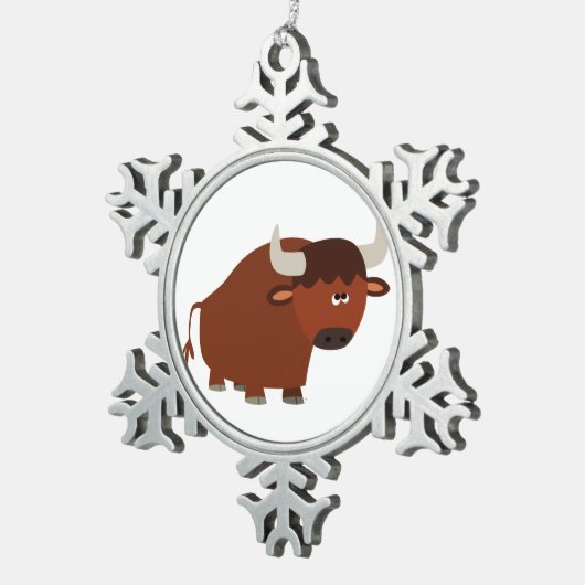 Cute Shy Cartoon Bull Pewter Ornament (Rechts)