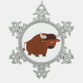 Cute Shy Cartoon Bull Pewter Ornament (Voorkant)