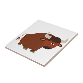 Cute Shy Cartoon Bull Tegel Tegeltje