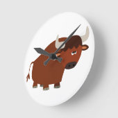 Cute Shy Cartoon Bull Wall Clock Ronde Klok (Hoek)