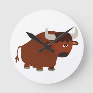 Cute Shy Cartoon Bull Wall Clock Ronde Klok