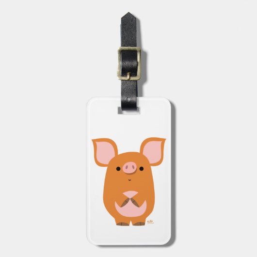 Cute Shy Cartoon Pig Bagagelabel (Voorkant verticaal)