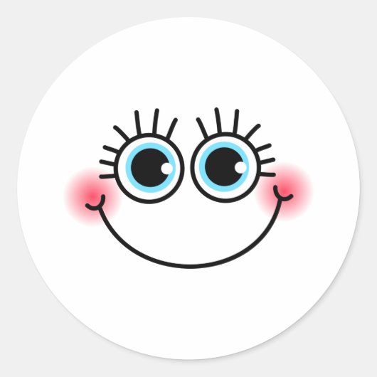 Cute Shy Girlie Comic Cartoon Face Ronde Sticker (Voorkant)