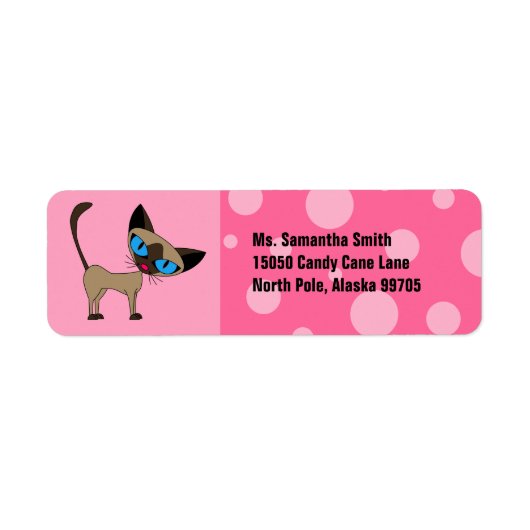 Cute Siamese 2 Cat Pink Return Address Label (Voorkant)
