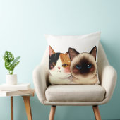 Cute Siamese & Calico Cat Portrait Duo | Adorable  Kussen (Stoel)