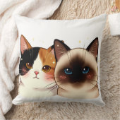 Cute Siamese & Calico Cat Portrait Duo | Adorable  Kussen (Deken)