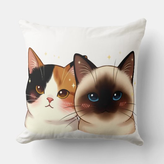 Cute Siamese & Calico Cat Portrait Duo | Adorable  Kussen (Voorkant)