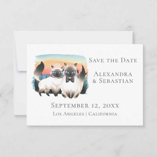 Cute Siamese Cat Couple Save the Date Wedding Kaart (Voorkant)