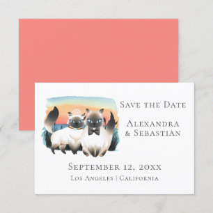Cute Siamese Cat Couple Save the Date Wedding Kaart