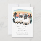 Cute Siamese Cat Couple Save the Date Wedding Kaart (Voorkant)