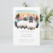 Cute Siamese Cat Couple Save the Date Wedding Kaart (Staand voorkant)