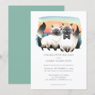 Cute Siamese Cat Couple Wedding Persoonlijk Kaart