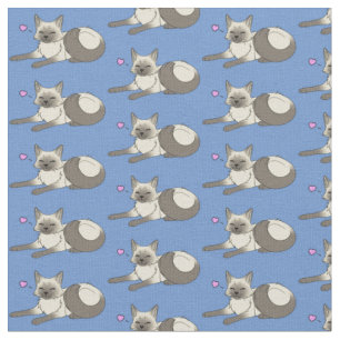 Cute Siamese Cat Fabric Stof