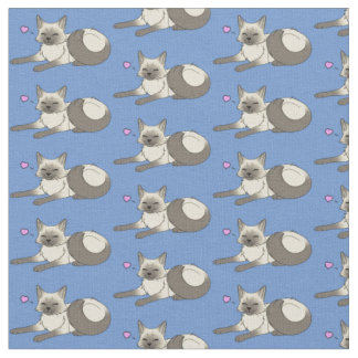 Cute Siamese Cat Fabric Stof