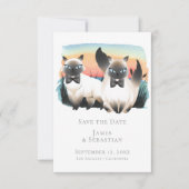 Cute Siamese Cat Gay Couple bewaart de datum van h Kaart (Voorkant)