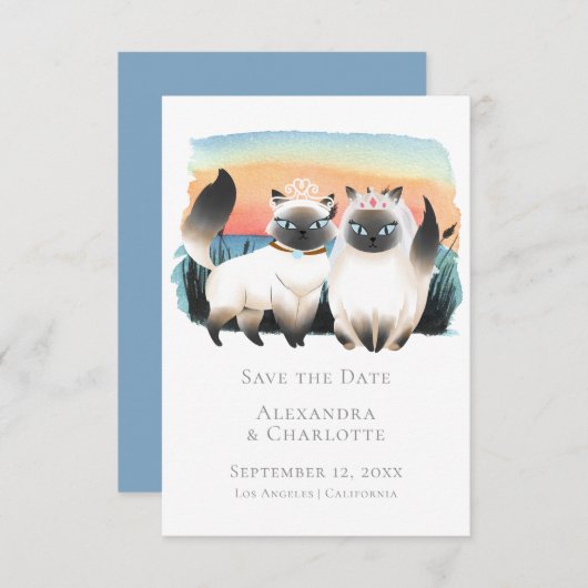 Cute Siamese Cat Gay Couple bewaart de datum van h Kaart (Voorkant / Achterkant)