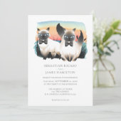 Cute Siamese Cat Gay Couple Wedding Personalized Kaart (Staand voorkant)