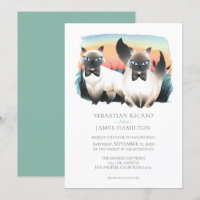 Cute Siamese Cat Gay Couple Wedding Personalized