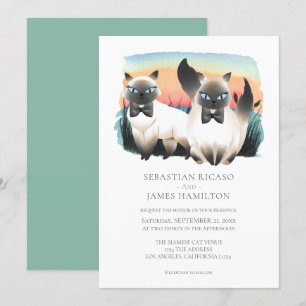 Cute Siamese Cat Gay Couple Wedding Personalized Kaart