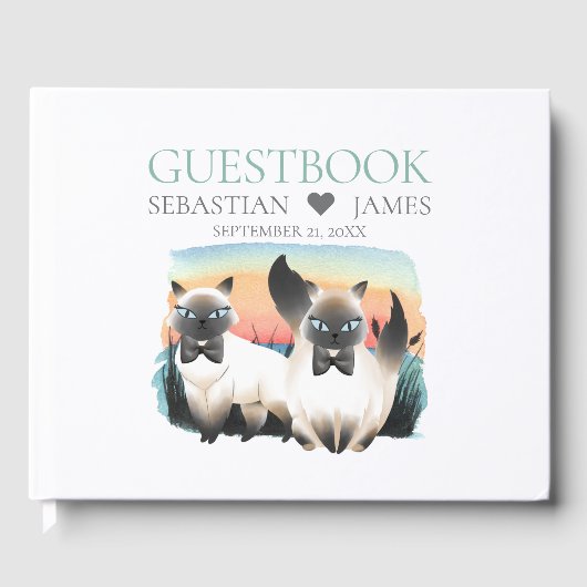 Cute Siamese Cat Gay Grooms Couple Weddenschap Gastenboek (Voorkant)