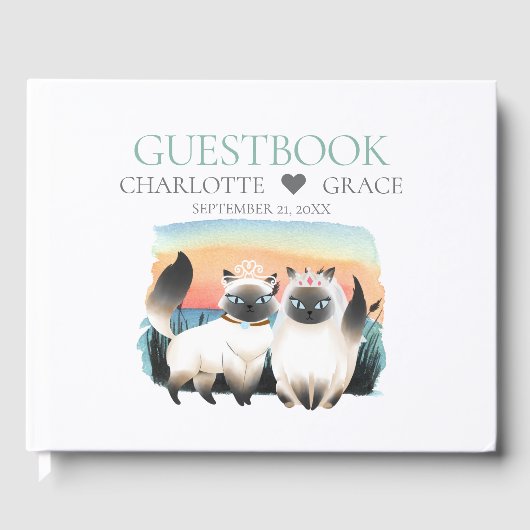 Cute Siamese Cat Gay Lesbian Grooms Couple Weddens Gastenboek (Voorkant)