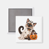 Cute Siamese Cat Ghost Halloween Magneet (Voorkant / Achterkant)