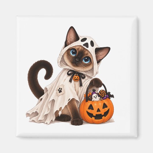 Cute Siamese Cat Ghost Halloween Magneet (Voorkant)