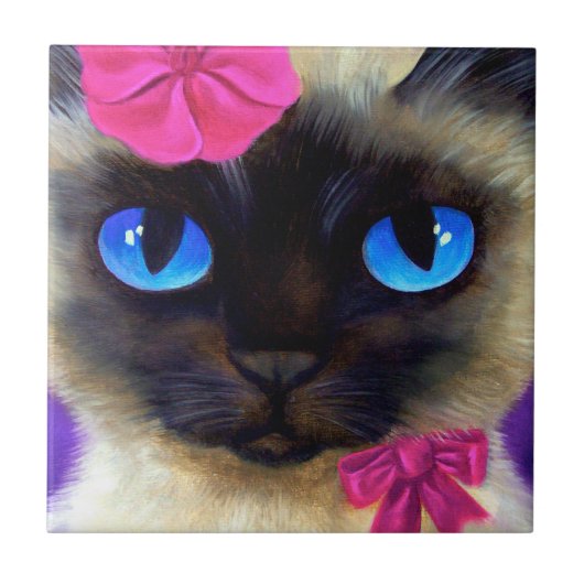 Cute Siamese Cat Kitten Photo Painting Tegeltje (Voorkant)