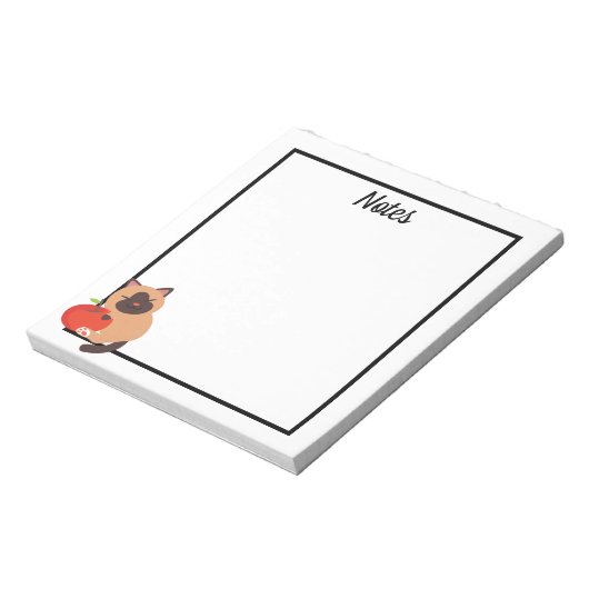 Cute Siamese Cat met Apple Notitieblok (Linkerzijde)