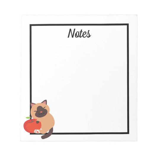 Cute Siamese Cat met Apple Notitieblok (Voorkant)