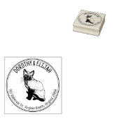 Cute Siamese Cat Return Address Couple, Cirkel Rubberstempel (Gestempeld)