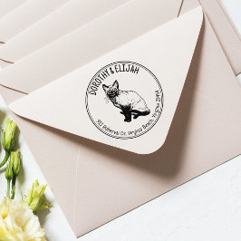 Cute Siamese Cat Return Address Couple, Cirkel Rubberstempel