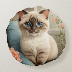 Cute Siamese Cat Rond Kussen