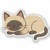Cute Siamese Cat Sleeping – Kawaii Style Sticker (Voorkant)