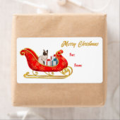 Cute Siamese Cat Sleigh Gift Label (Insitu)