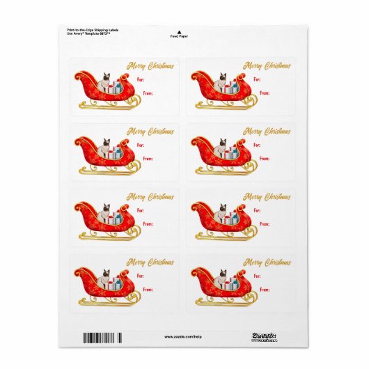Cute Siamese Cat Sleigh Gift Label (Full Sheet)