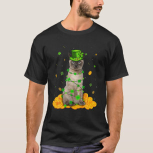 Cute Siamese Cat St Patricks Day Irish Shamrock T-shirt
