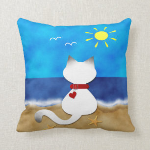 Cute Siamese Cat Summer Ocean Beach Thema Kussen