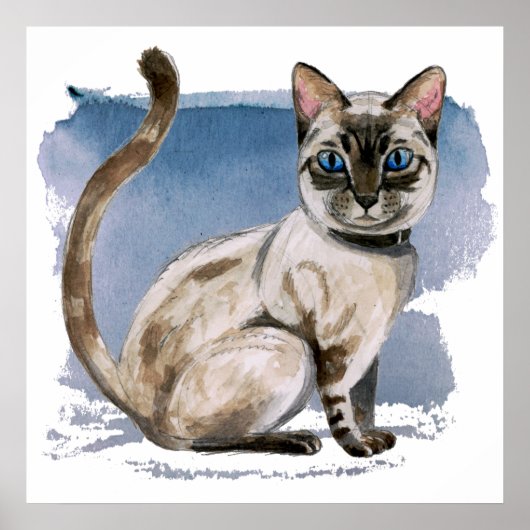 Cute Siamese Cat Waterverf Painting Poster (Voorkant)