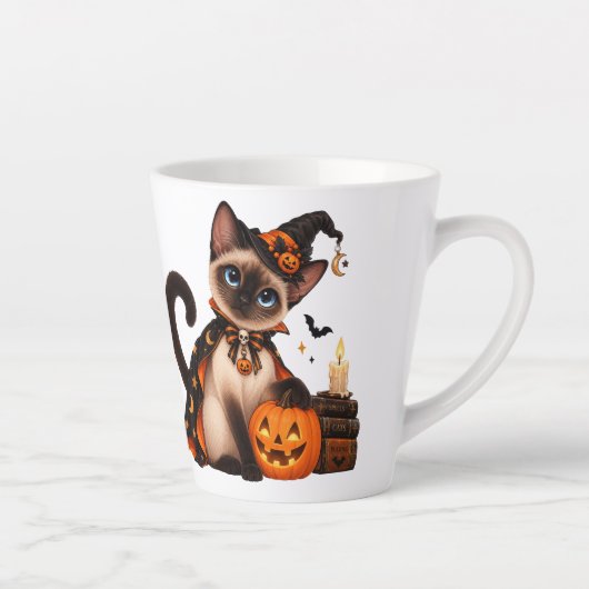 Cute Siamese Cat Witch Halloween Latte Mok (Rechts)