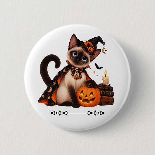Cute Siamese Cat Witch Halloween Ronde Button 5,7 Cm (Voorkant)