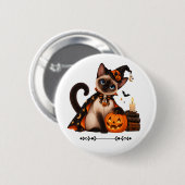 Cute Siamese Cat Witch Halloween Ronde Button 5,7 Cm (Voorkant /achterkant)